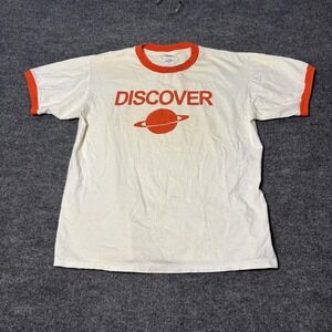 Discover Shirt Mens Large White Space Planet Graphic Ringer Anvil Retro Tee
